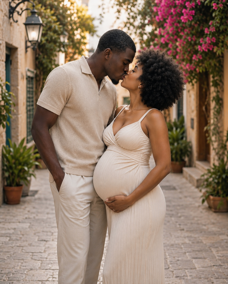 Expecting couple embracing
